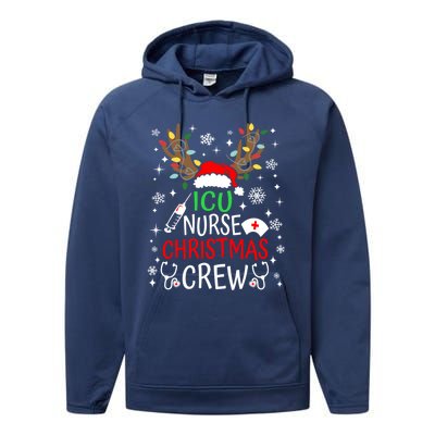 Icu Nurse Crew Reindeer Christmas Icu Nursing Squad Group Cool Gift Performance Fleece Hoodie