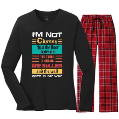 Im Not Clumsy Funny Sayings Sarcastic Men Women Women's Long Sleeve Flannel Pajama Set 