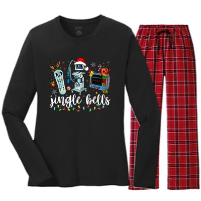 Icu Nurse Christmas Funny Jingle Bells Tech Nursing Er Dept Women's Long Sleeve Flannel Pajama Set 