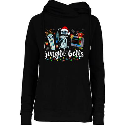 Icu Nurse Christmas Funny Jingle Bells Tech Nursing Er Dept Womens Funnel Neck Pullover Hood