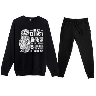 IM Not Clumsy Just The Floor Hates Me Funny Awkward Sloth Premium Crewneck Sweatsuit Set