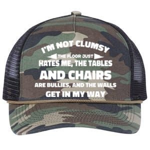 Im Not Clumsy Its Floor Hates Me Tables Chairs Are Bullies Retro Rope Trucker Hat Cap