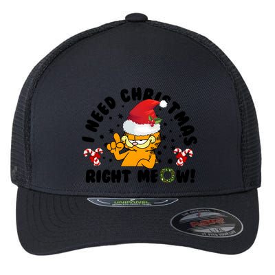 I Need Christmas Right Meow Funny Santa Cat Flexfit Unipanel Trucker Cap