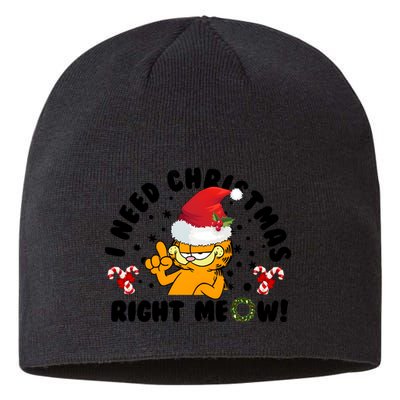 I Need Christmas Right Meow Funny Santa Cat Sustainable Beanie