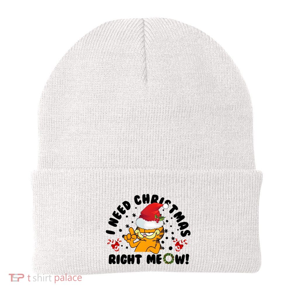 I Need Christmas Right Meow Funny Santa Cat Beanie
