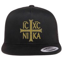 Icxc Nika Christogram Cross Orthodox Christian Discreet Flat Bill Trucker Hat