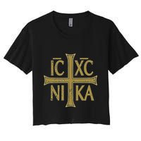 Icxc Nika Christogram Cross Orthodox Christian Discreet Women's Crop Top Tee