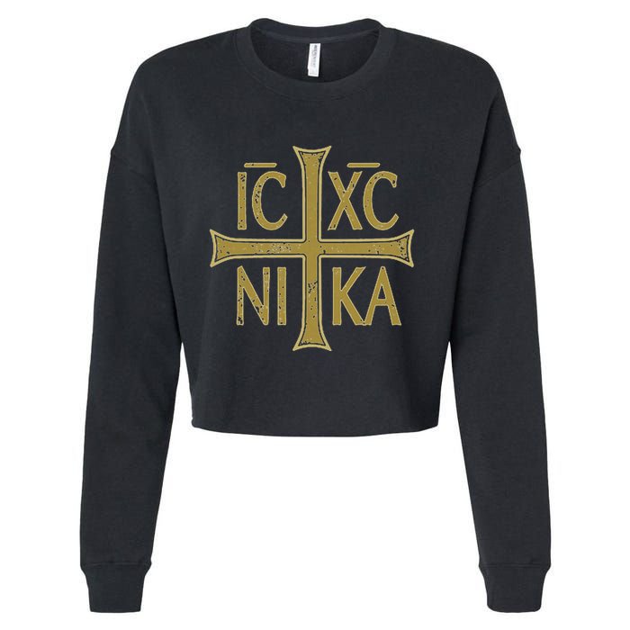 Icxc Nika Christogram Cross Orthodox Christian Discreet Cropped Pullover Crew