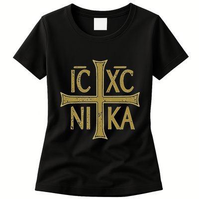 Icxc Nika Christogram Cross Orthodox Christian Discreet Womens T-Shirt
