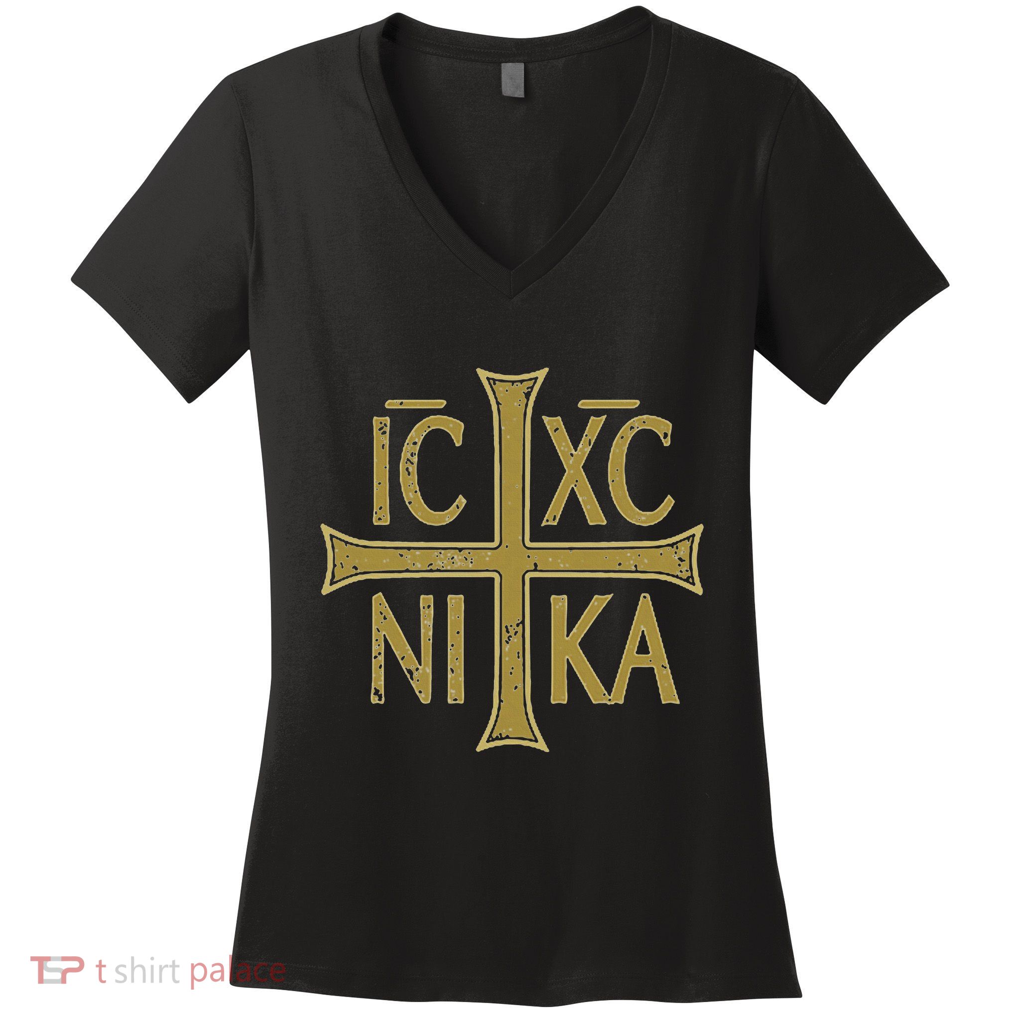 Icxc Nika Christogram Cross Orthodox Christian Discreet Women's V-Neck T-Shirt