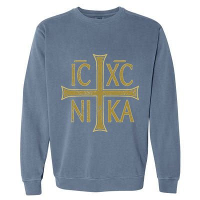 Icxc Nika Christogram Cross Orthodox Christian Discreet Garment-Dyed Sweatshirt