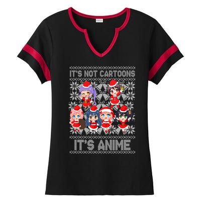 Its Not Cartoons Its Anime Ugly Christmas Ladies Halftime Notch Neck Tee