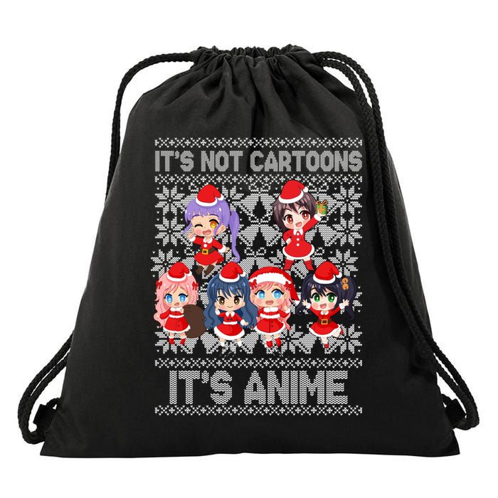 Its Not Cartoons Its Anime Ugly Christmas Drawstring Bag
