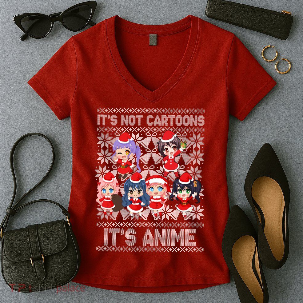 Its Not Cartoons Its Anime Ugly Christmas Women's V-Neck T-Shirt