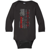 ICU Nurse Critical Care American Flag Funny Quote Baby Long Sleeve Bodysuit