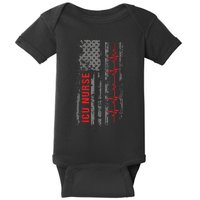 ICU Nurse Critical Care American Flag Funny Quote Baby Bodysuit