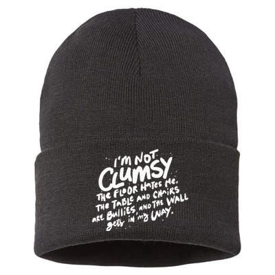 Im Not Clumsy The Floor Hates Me Funny Quote Humor Saying Sustainable Knit Beanie