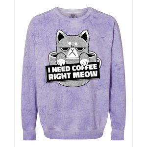 I Need Coffee Right Meow Colorblast Crewneck Sweatshirt