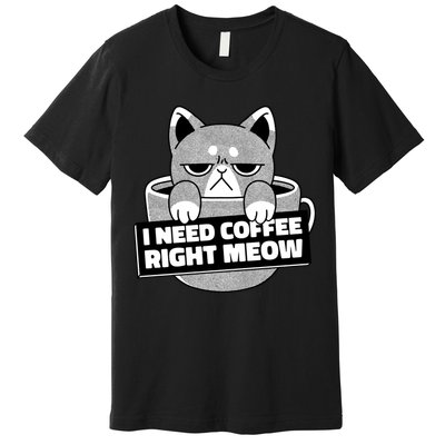 I Need Coffee Right Meow Premium T-Shirt