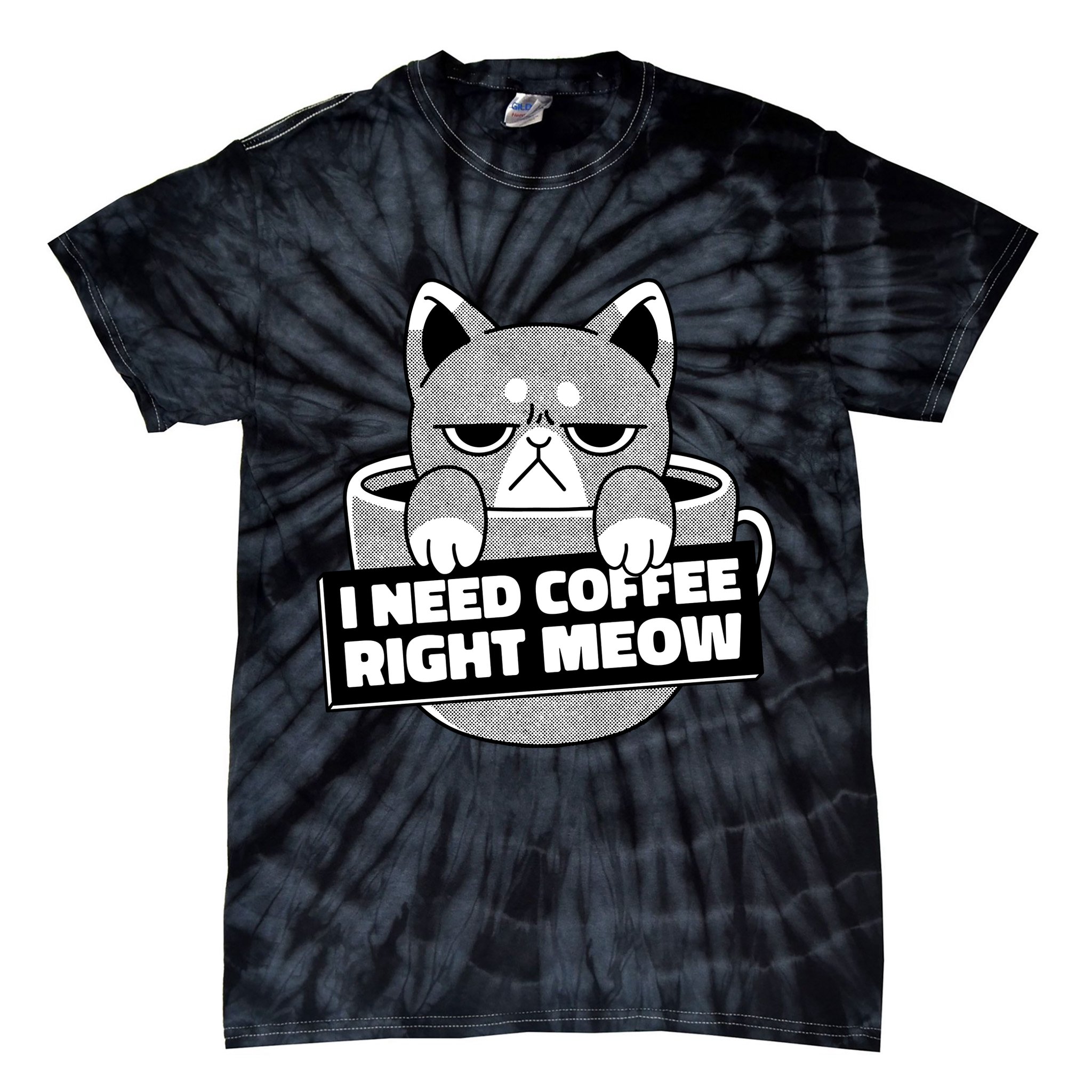 I Need Coffee Right Meow Tie-Dye T-Shirt