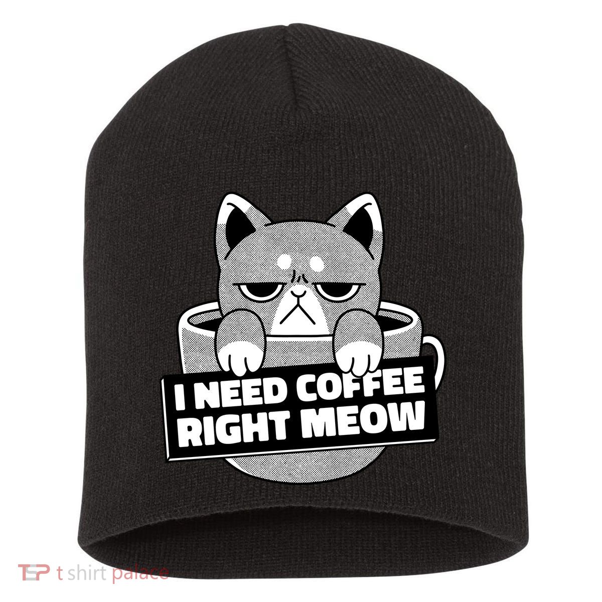 I Need Coffee Right Meow Short Acrylic Beanie