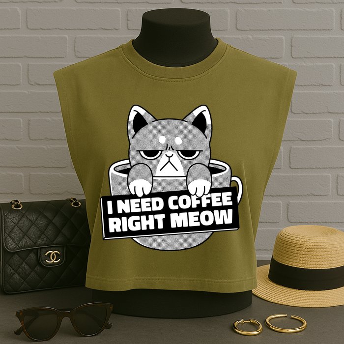 I Need Coffee Right Meow Garment-Dyed Women's Muscle Tee