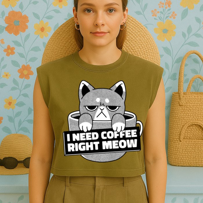 I Need Coffee Right Meow Garment-Dyed Women's Muscle Tee