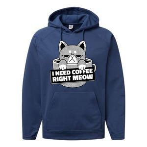 I Need Coffee Right Meow Performance Fleece Hoodie