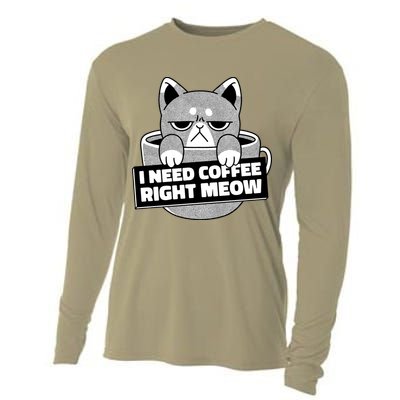 I Need Coffee Right Meow Cooling Performance Long Sleeve Crew