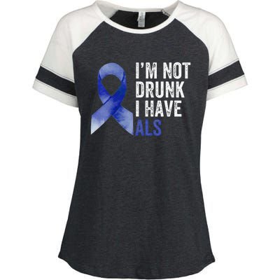 I'm Not Drunk I Have ALS Awareness Costume Blue Ribbon Enza Ladies Jersey Colorblock Tee