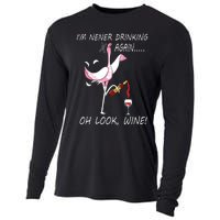 Im Never Drinking Again Oh Look Wine Funny Flamingo Cooling Performance Long Sleeve Crew