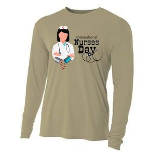 International Nurse Day Awareness Perfect Nurse Earth Angles Cooling Performance Long Sleeve Crew