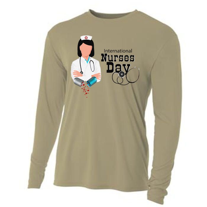 International Nurse Day Awareness Perfect Nurse Earth Angles Cooling Performance Long Sleeve Crew