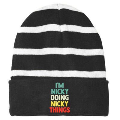 IM Nicky Doing Nicky Things Personalized Name Gift Striped Beanie with Solid Band