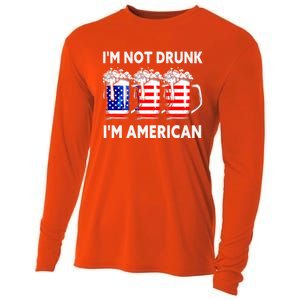 Im Not Drunk Im American Quote Funny Beer Cool Usa Flag Great Gift Cooling Performance Long Sleeve Crew