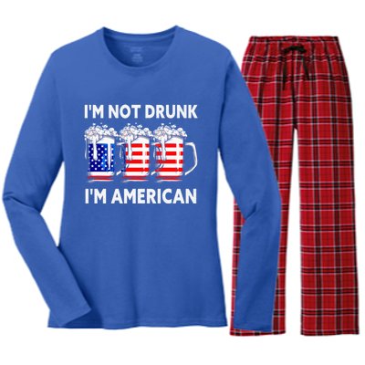 Im Not Drunk Im American Quote Funny Beer Cool Usa Flag Great Gift Women's Long Sleeve Flannel Pajama Set 