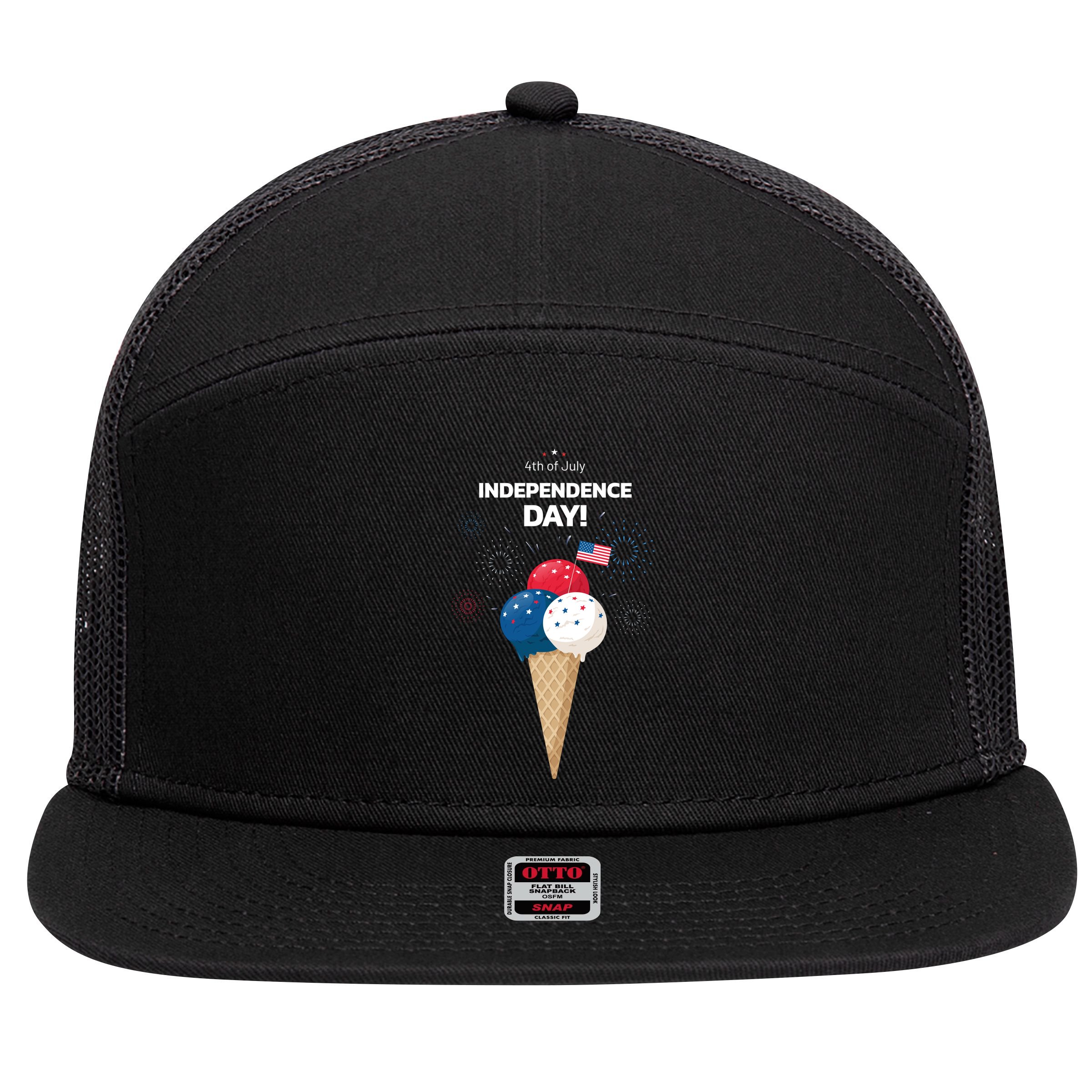 Independence Day Ice Cream Red White And Blue 7 Panel Mesh Trucker Snapback Hat