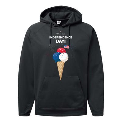 Independence Day Ice Cream Red White And Blue Performance Fleece Hoodie