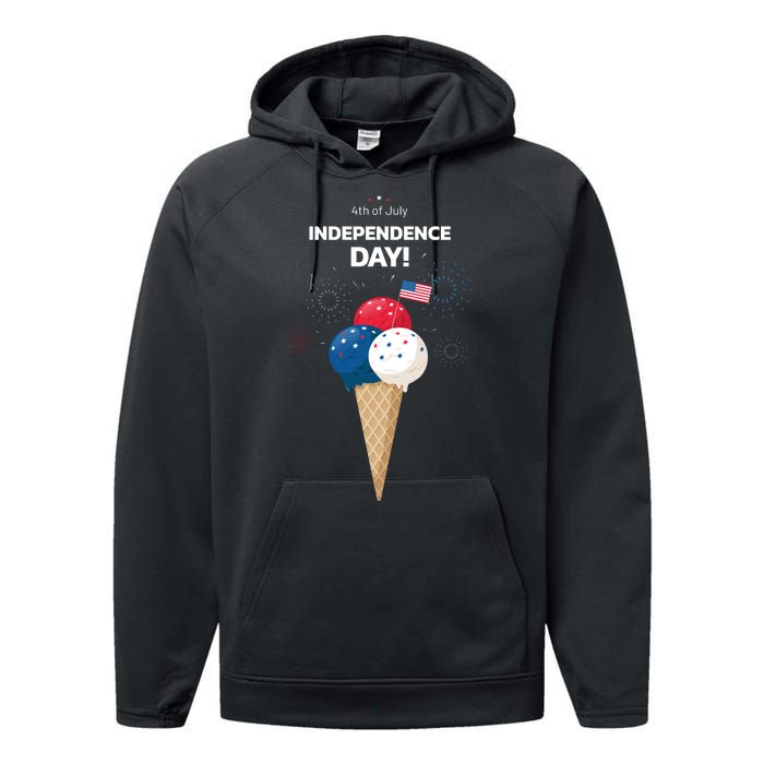 Independence Day Ice Cream Red White And Blue Performance Fleece Hoodie