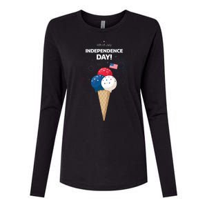 Independence Day Ice Cream Red White And Blue Womens Cotton Relaxed Long Sleeve T-Shirt