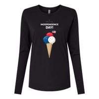 Independence Day Ice Cream Red White And Blue Womens Cotton Relaxed Long Sleeve T-Shirt