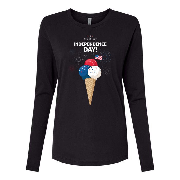 Independence Day Ice Cream Red White And Blue Womens Cotton Relaxed Long Sleeve T-Shirt