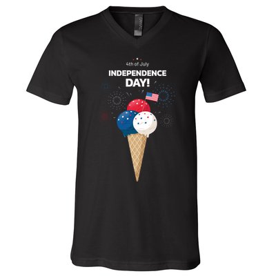 Independence Day Ice Cream Red White And Blue V-Neck T-Shirt
