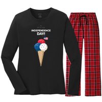 Independence Day Ice Cream Red White And Blue Women's Long Sleeve Flannel Pajama Set 