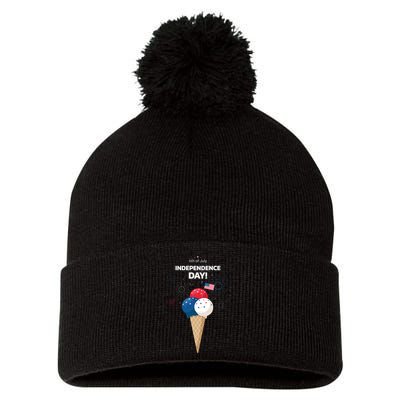 Independence Day Ice Cream Red White And Blue Pom Pom 12in Knit Beanie