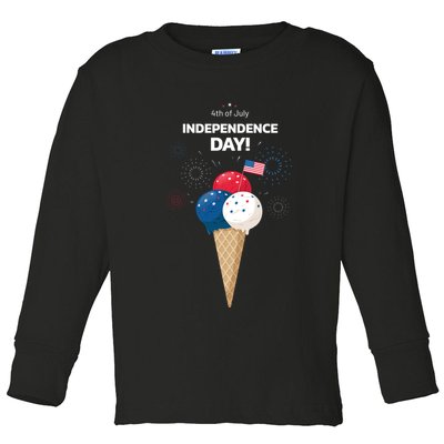 Independence Day Ice Cream Red White And Blue Toddler Long Sleeve Shirt