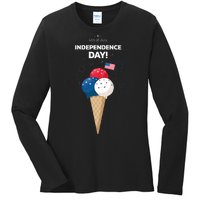 Independence Day Ice Cream Red White And Blue Ladies Long Sleeve Shirt