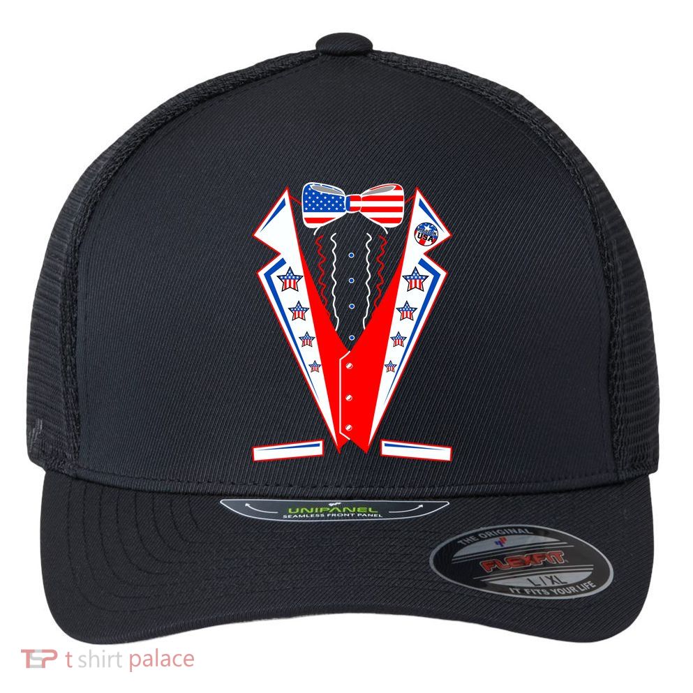 Independence Day USA Tuxedo Tux Flexfit Unipanel Trucker Cap