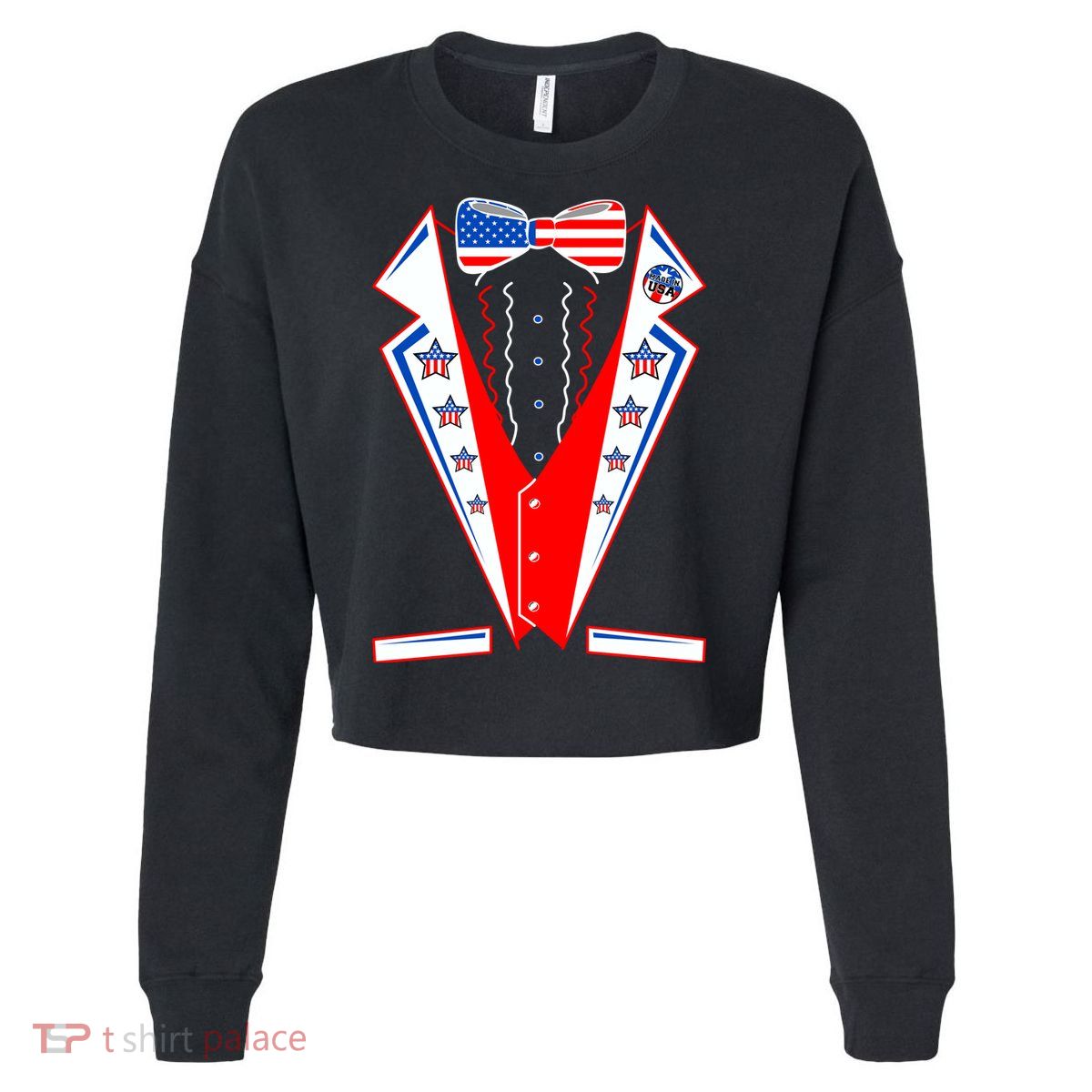 Independence Day USA Tuxedo Tux Cropped Pullover Crew