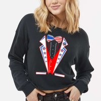 Independence Day USA Tuxedo Tux Cropped Pullover Crew